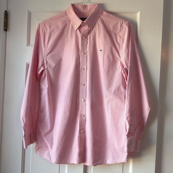 VINEYARD VINES WHITE PINK CHECK WHALE BUTTON UP SHIRT 100% COTTON BOY XL - Picture 2 of 8